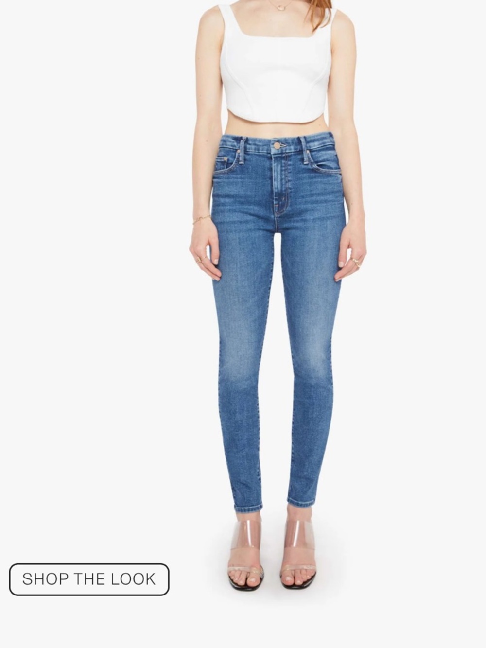 MOTHER High Waisted Looker Ankle Skinny Jeans in Let’s Split